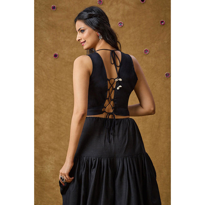 SALWAR STUDIO Black Mirror Work Readymade Padded Blouse