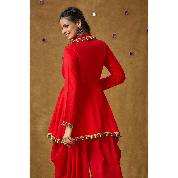 SALWAR STUDIO Red Tassel Readymade Padded Peplum Blouse