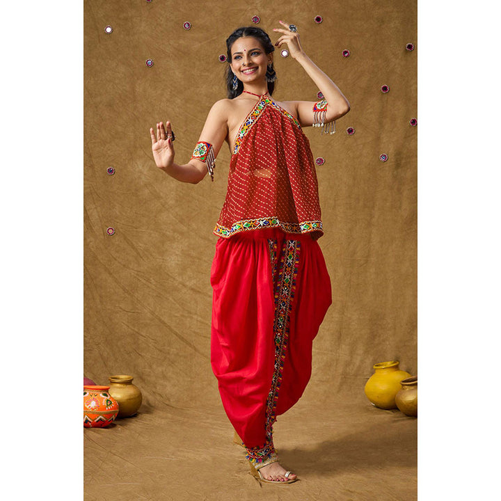 SALWAR STUDIO Red Mirror Work Readymade Padded Blouse