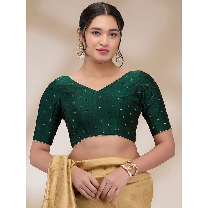 SALWAR STUDIO Womens Silk Blend V-Neck Stitched Blouse- Green