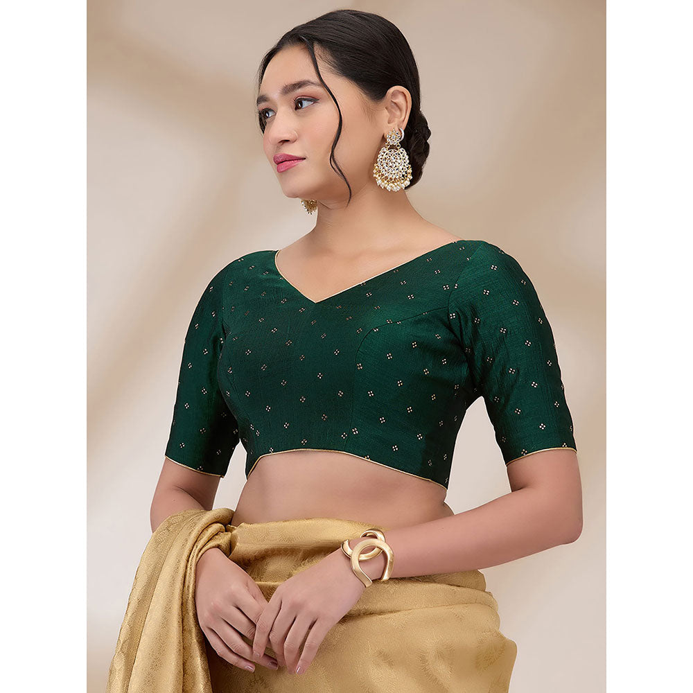 SALWAR STUDIO Womens Silk Blend V-Neck Stitched Blouse- Green