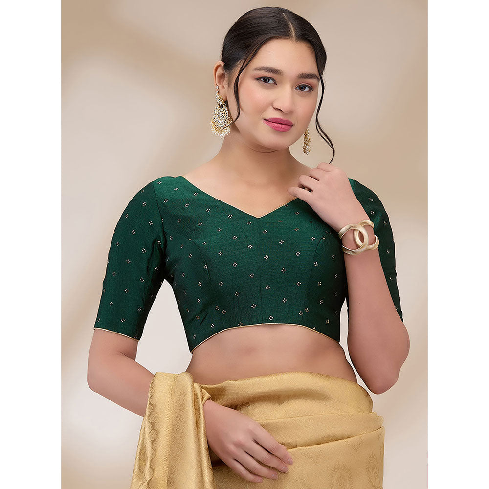 SALWAR STUDIO Womens Silk Blend V-Neck Stitched Blouse- Green