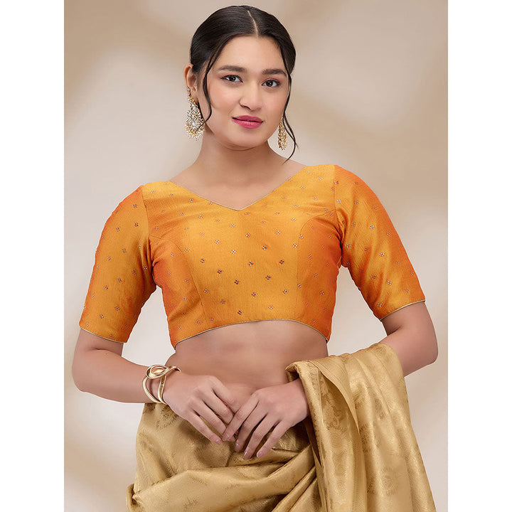 SALWAR STUDIO Womens Silk Blend V-Neck Stitched Blouse- Mustard