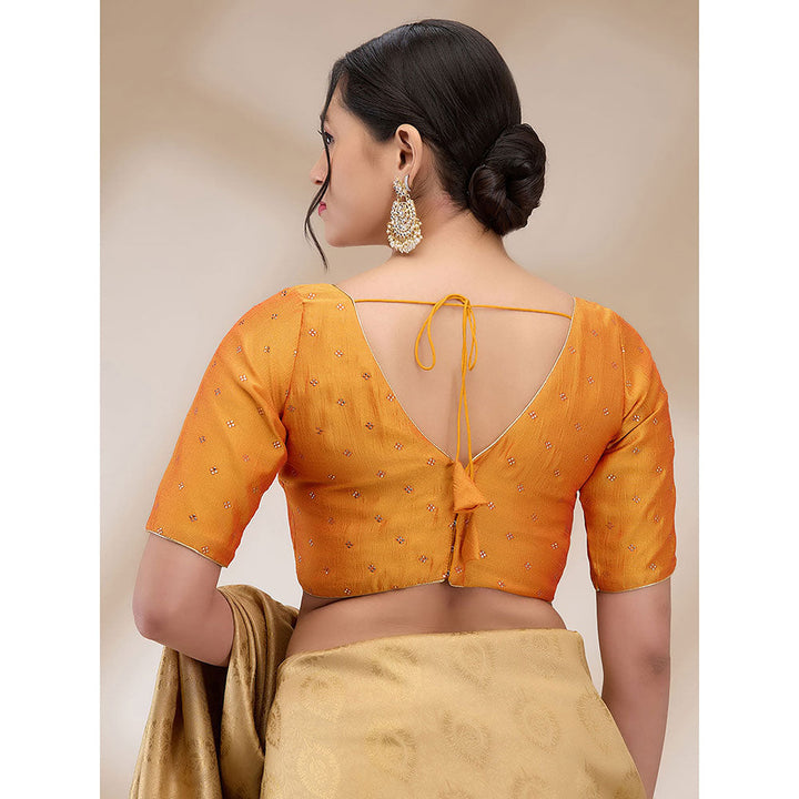 SALWAR STUDIO Womens Silk Blend V-Neck Stitched Blouse- Mustard