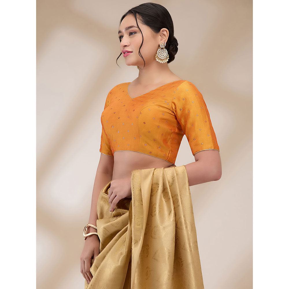 SALWAR STUDIO Womens Silk Blend V-Neck Stitched Blouse- Mustard