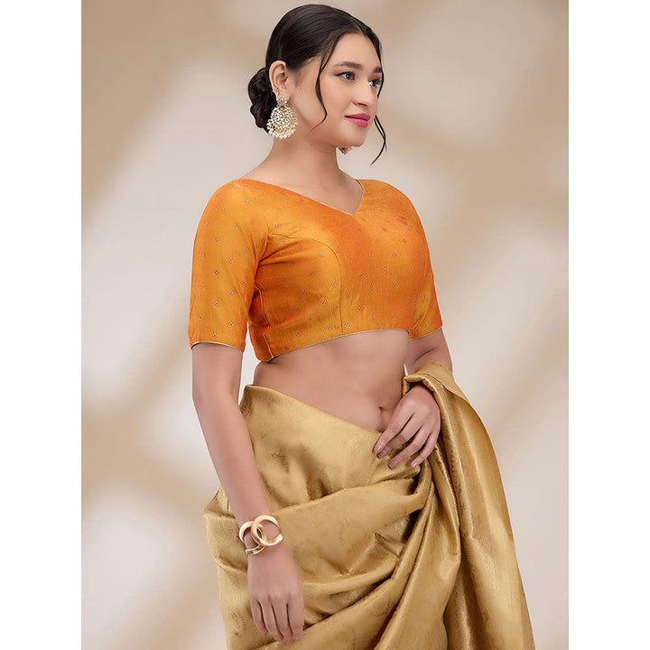 SALWAR STUDIO Womens Silk Blend V-Neck Stitched Blouse- Mustard