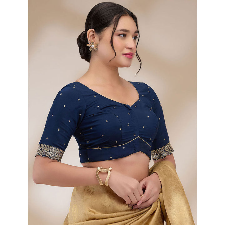 SALWAR STUDIO Womens Mulberry Silk Embroidered Stitched Blouse- Navy Blue