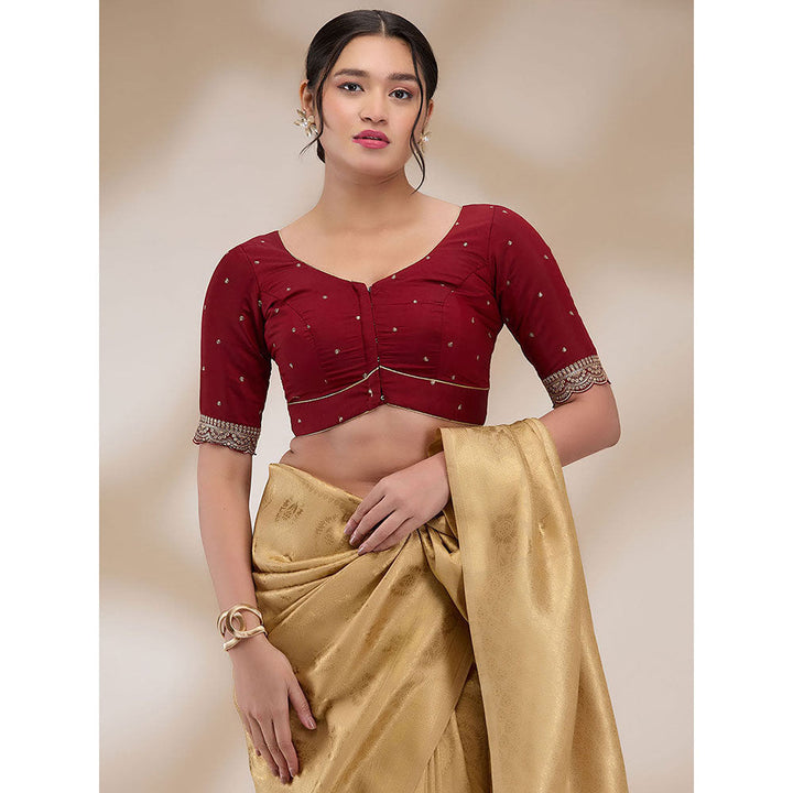 SALWAR STUDIO Womens Mulberry Silk Embroidered Stitched Blouse- Maroon