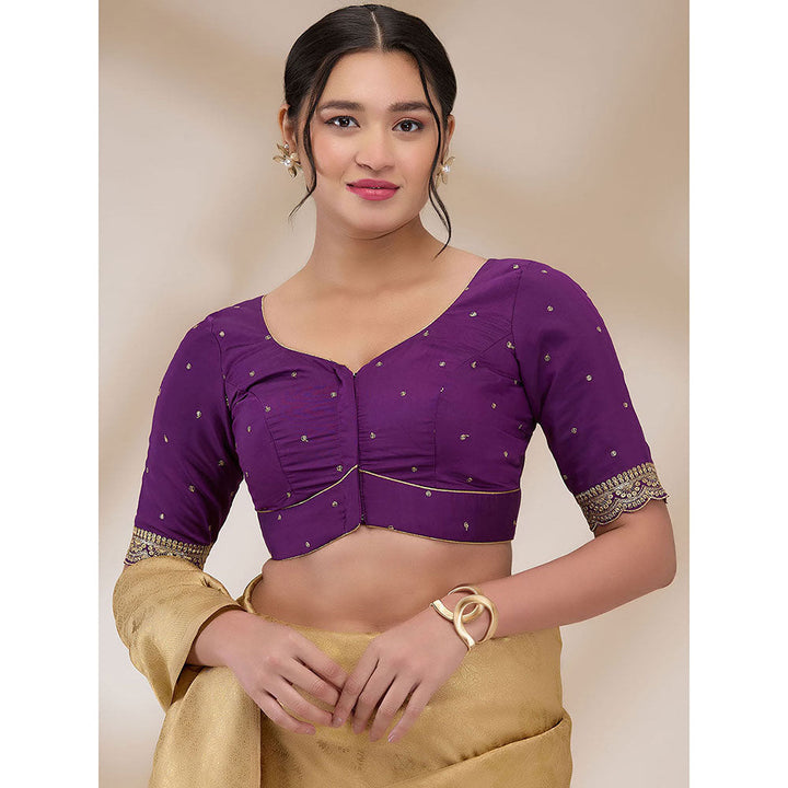 SALWAR STUDIO Womens Mulberry Silk Embroidered Stitched Blouse- Purple