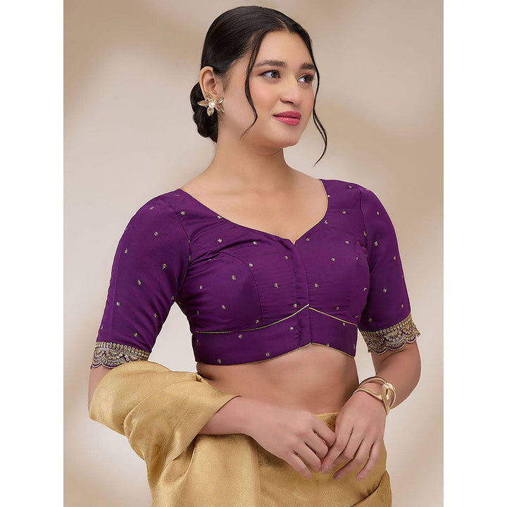 SALWAR STUDIO Womens Mulberry Silk Embroidered Stitched Blouse- Purple