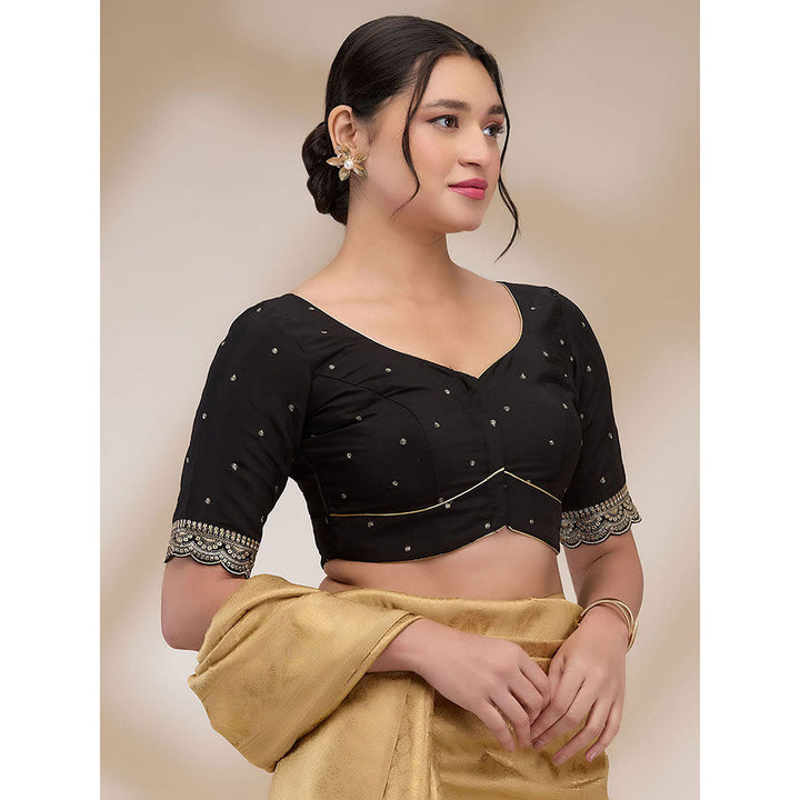 SALWAR STUDIO Womens Mulberry Silk Embroidered Stitched Blouse- Black