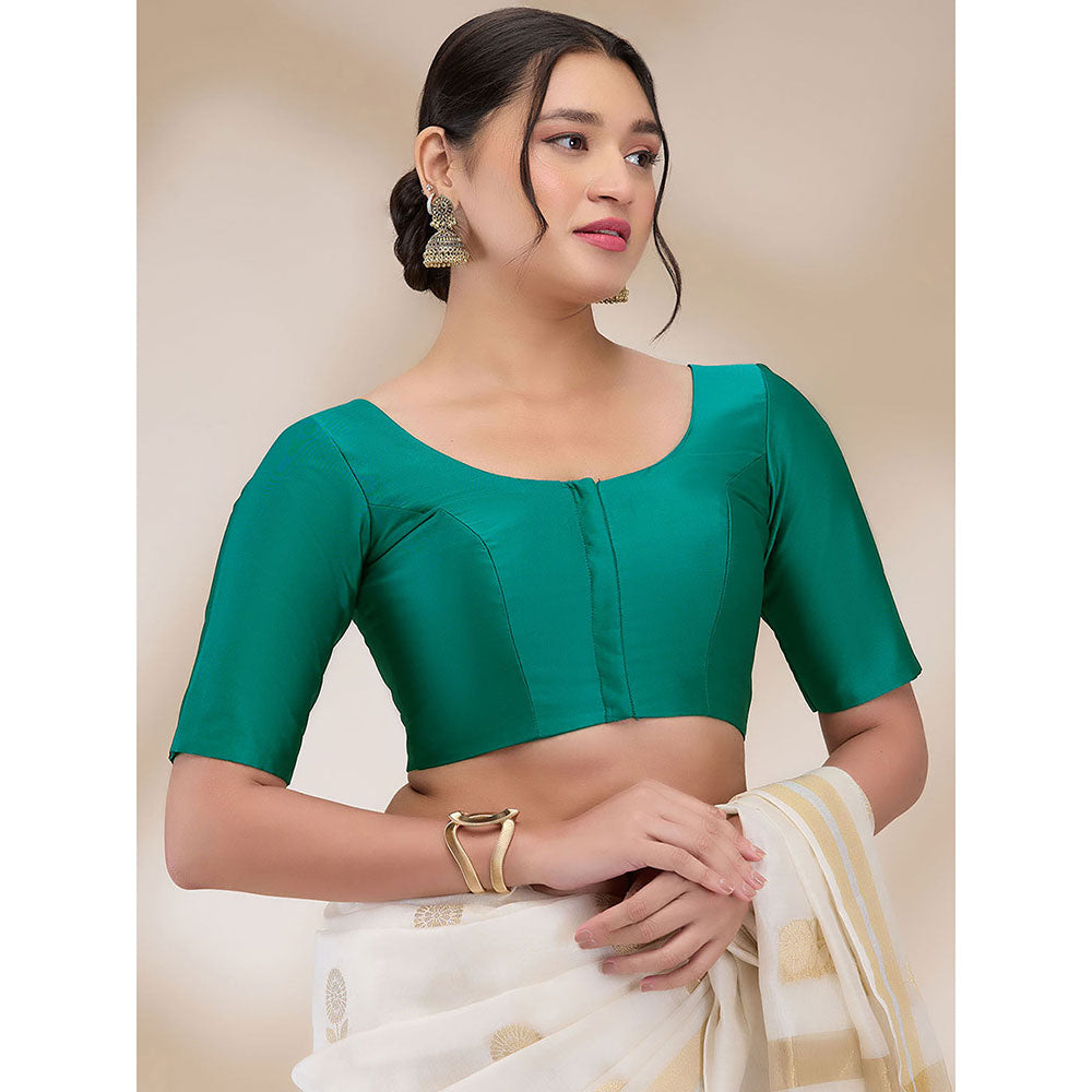 SALWAR STUDIO Womens Silk Blend Solid Stitched Blouse- Green