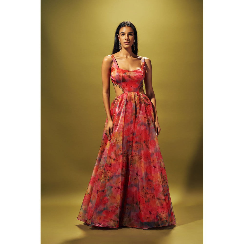 SAMMOHI BY MOKSHA & HIRAL Pink Gown In Liquid Organza With Side Cuts
