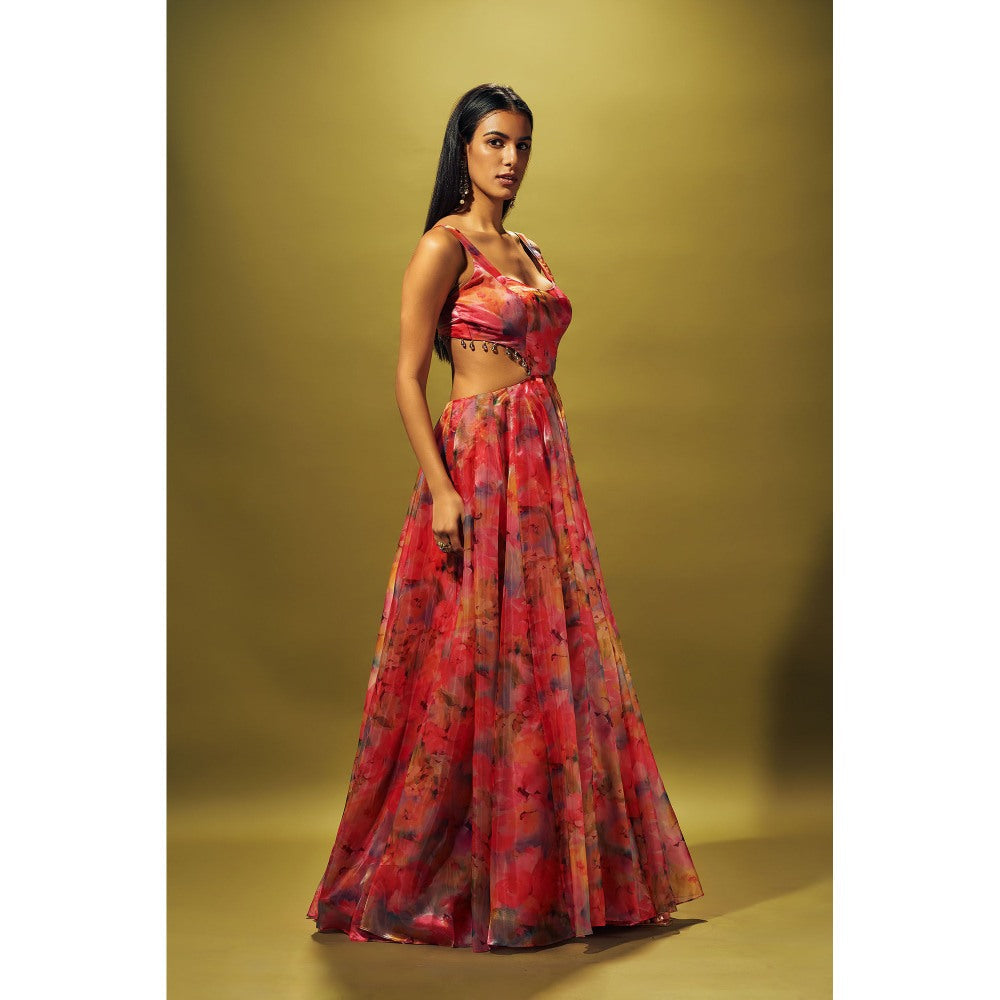 SAMMOHI BY MOKSHA & HIRAL Pink Gown In Liquid Organza With Side Cuts