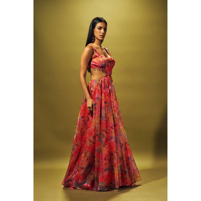 SAMMOHI BY MOKSHA & HIRAL Pink Gown In Liquid Organza With Side Cuts