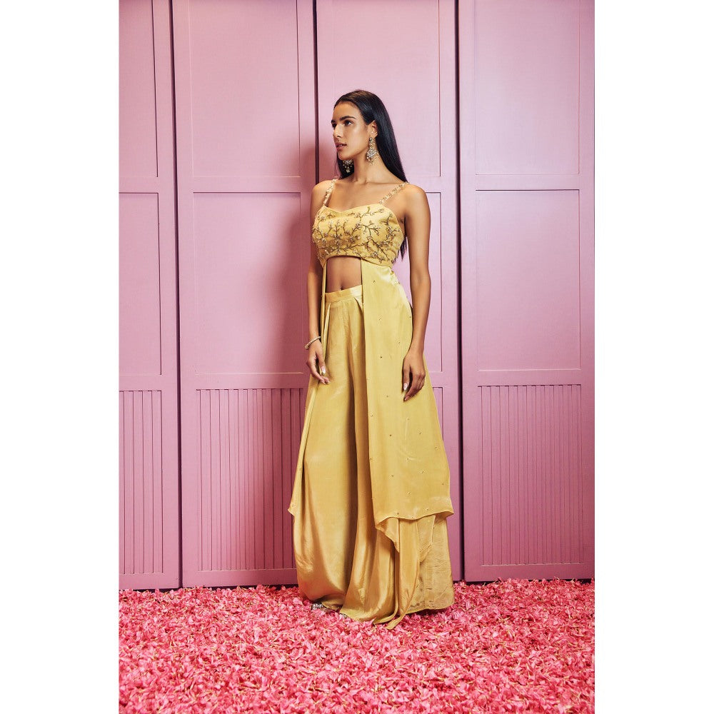 SAMMOHI BY MOKSHA & HIRAL Lemon Yellow Embellished Indowestern Co-Ord (Set of 2)