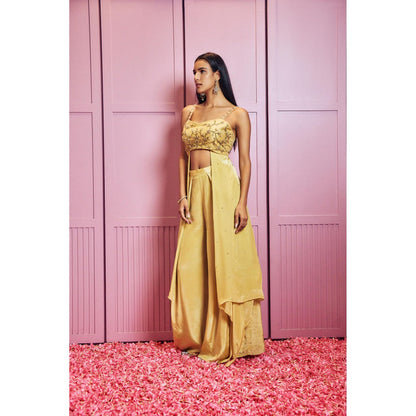SAMMOHI BY MOKSHA & HIRAL Lemon Yellow Embellished Indowestern Co-Ord (Set of 2)