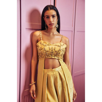 SAMMOHI BY MOKSHA & HIRAL Lemon Yellow Embellished Indowestern Co-Ord (Set of 2)
