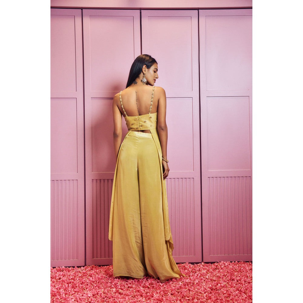 SAMMOHI BY MOKSHA & HIRAL Lemon Yellow Embellished Indowestern Co-Ord (Set of 2)