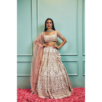 SAMMOHI BY MOKSHA & HIRAL Ivory Silk Lehenga With Stitched Blouse And Dupatta (Set of 3)