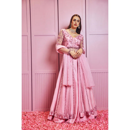 SAMMOHI BY MOKSHA & HIRAL Pink Embroidered Jacket With Lehenga And Dupatta (Set of 3)