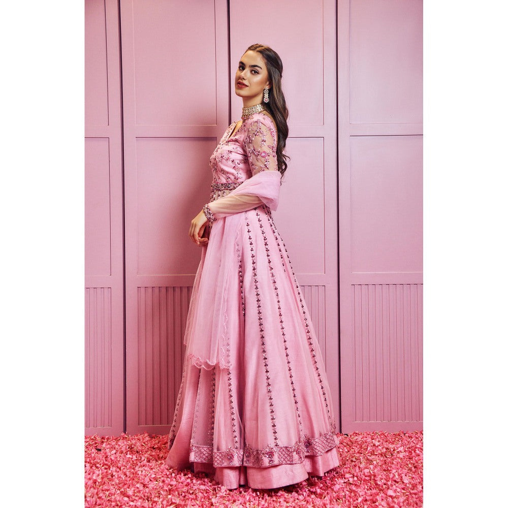 SAMMOHI BY MOKSHA & HIRAL Pink Embroidered Jacket With Lehenga And Dupatta (Set of 3)