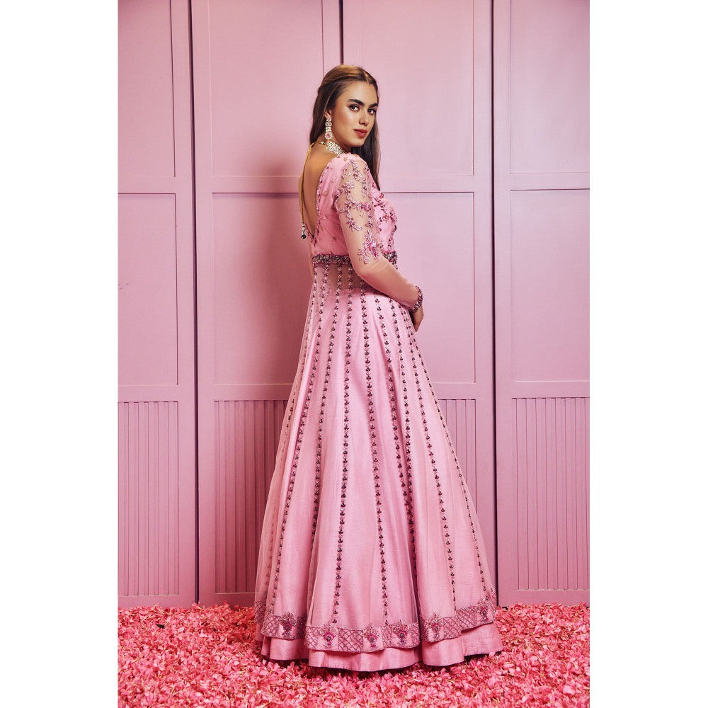 SAMMOHI BY MOKSHA & HIRAL Pink Embroidered Jacket With Lehenga And Dupatta (Set of 3)