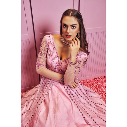 SAMMOHI BY MOKSHA & HIRAL Pink Embroidered Jacket With Lehenga And Dupatta (Set of 3)