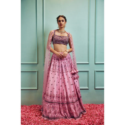 SAMMOHI BY MOKSHA & HIRAL Pink Embellished Lehenga With Stitched Blouse And Dupatta (Set of 3)