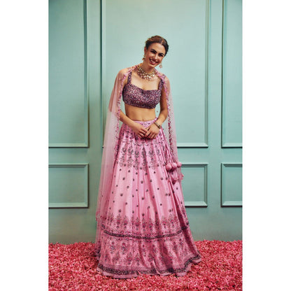 SAMMOHI BY MOKSHA & HIRAL Pink Embellished Lehenga With Stitched Blouse And Dupatta (Set of 3)