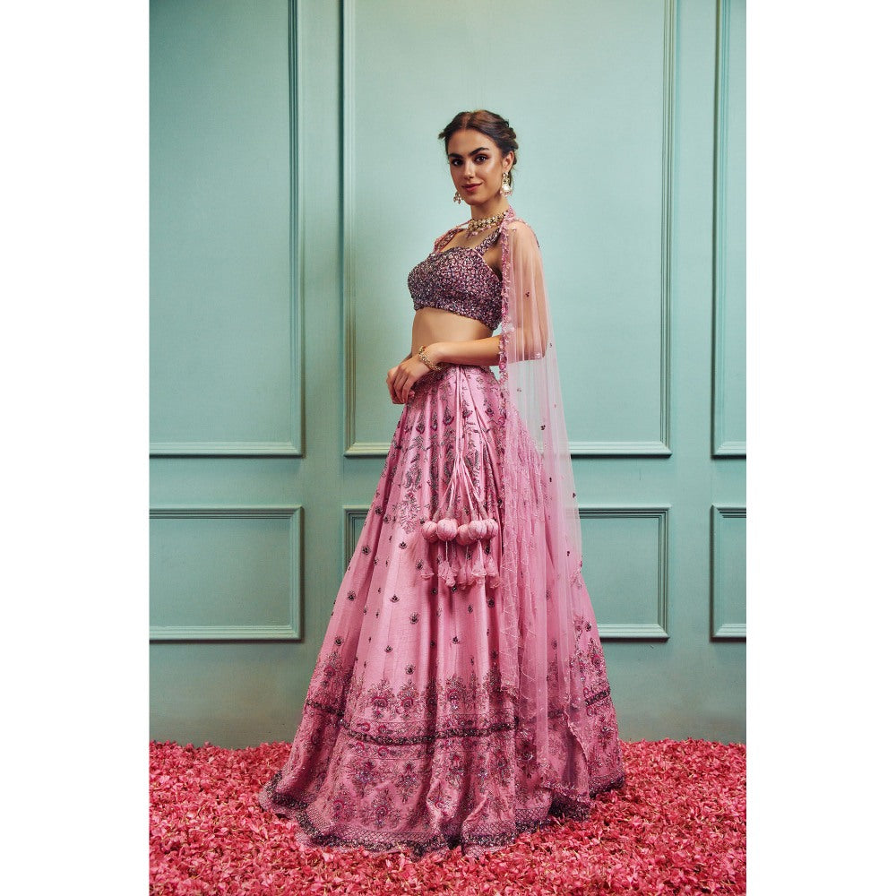 SAMMOHI BY MOKSHA & HIRAL Pink Embellished Lehenga With Stitched Blouse And Dupatta (Set of 3)