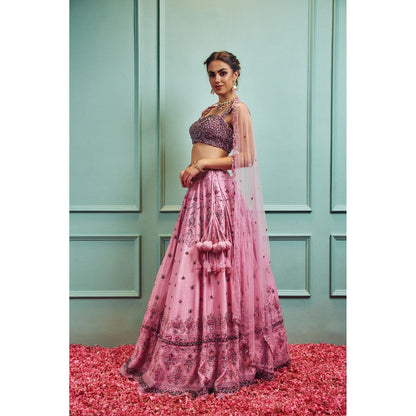 SAMMOHI BY MOKSHA & HIRAL Pink Embellished Lehenga With Stitched Blouse And Dupatta (Set of 3)