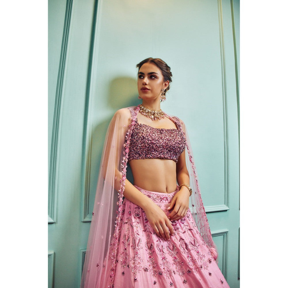 SAMMOHI BY MOKSHA & HIRAL Pink Embellished Lehenga With Stitched Blouse And Dupatta (Set of 3)