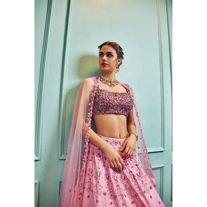 SAMMOHI BY MOKSHA & HIRAL Pink Embellished Lehenga With Stitched Blouse And Dupatta (Set of 3)
