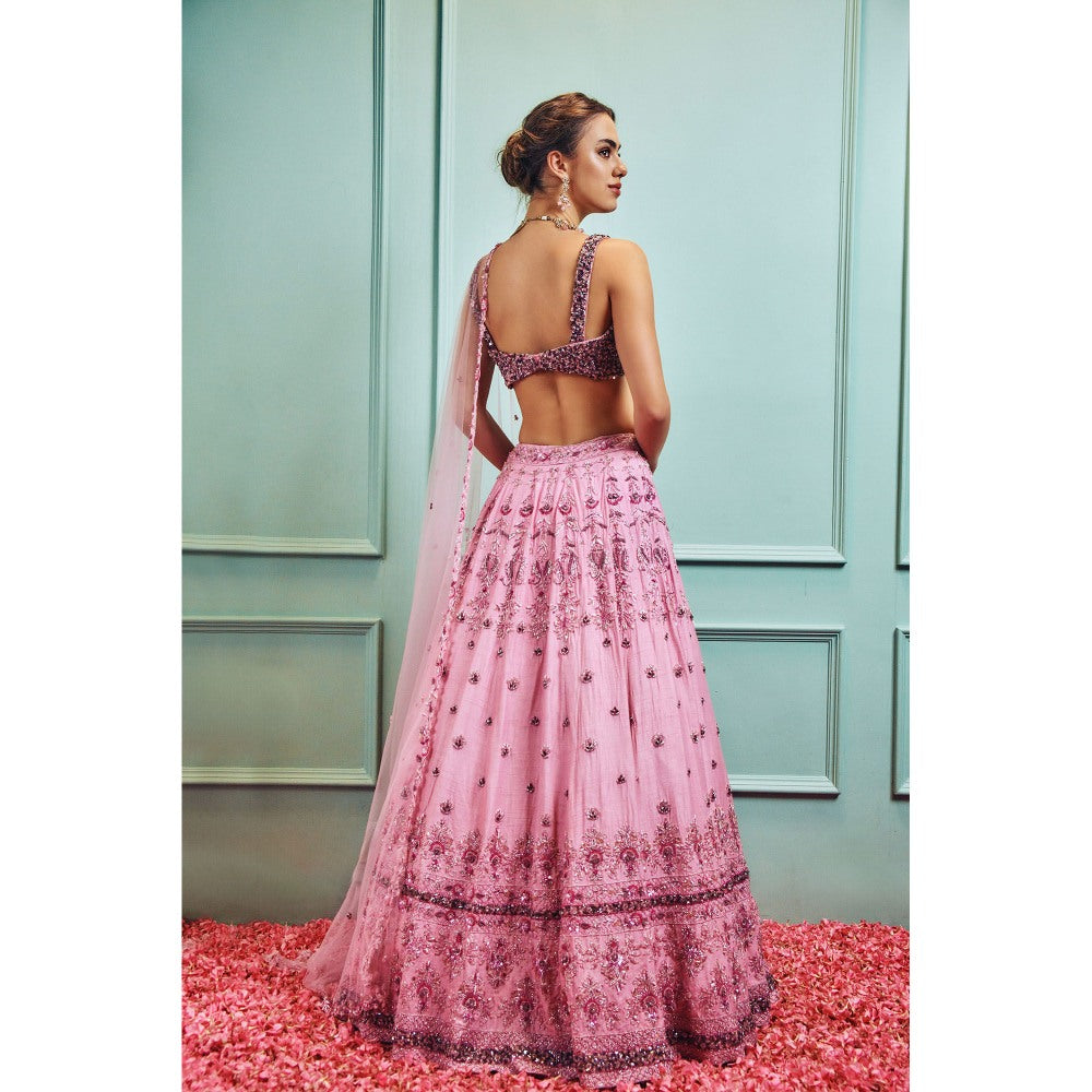 SAMMOHI BY MOKSHA & HIRAL Pink Embellished Lehenga With Stitched Blouse And Dupatta (Set of 3)