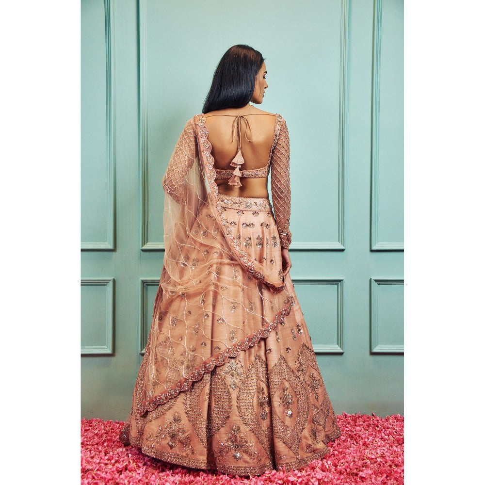 SAMMOHI BY MOKSHA & HIRAL Peach Embellished Lehenga with Stitched Blouse and Dupatta (Set of 3)