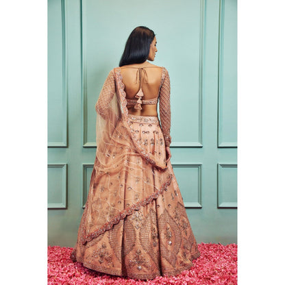 SAMMOHI BY MOKSHA & HIRAL Peach Embellished Lehenga with Stitched Blouse and Dupatta (Set of 3)