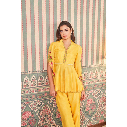 SAMMOHI BY MOKSHA & HIRAL Yellow Hand Embellishments Co-Ord (Set of 2)