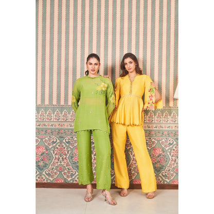 SAMMOHI BY MOKSHA & HIRAL Yellow Hand Embellishments Co-Ord (Set of 2)