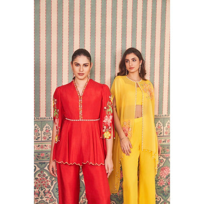 SAMMOHI BY MOKSHA & HIRAL Red Hand Embellishments Co-Ord (Set of 2)