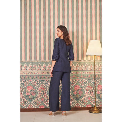 SAMMOHI BY MOKSHA & HIRAL Navy Blue Applique Hand Embellishments Co-Ord (Set of 2)