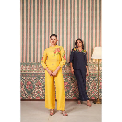 SAMMOHI BY MOKSHA & HIRAL Yellow Applique Hand Embroidery Co-Ord (Set of 2)