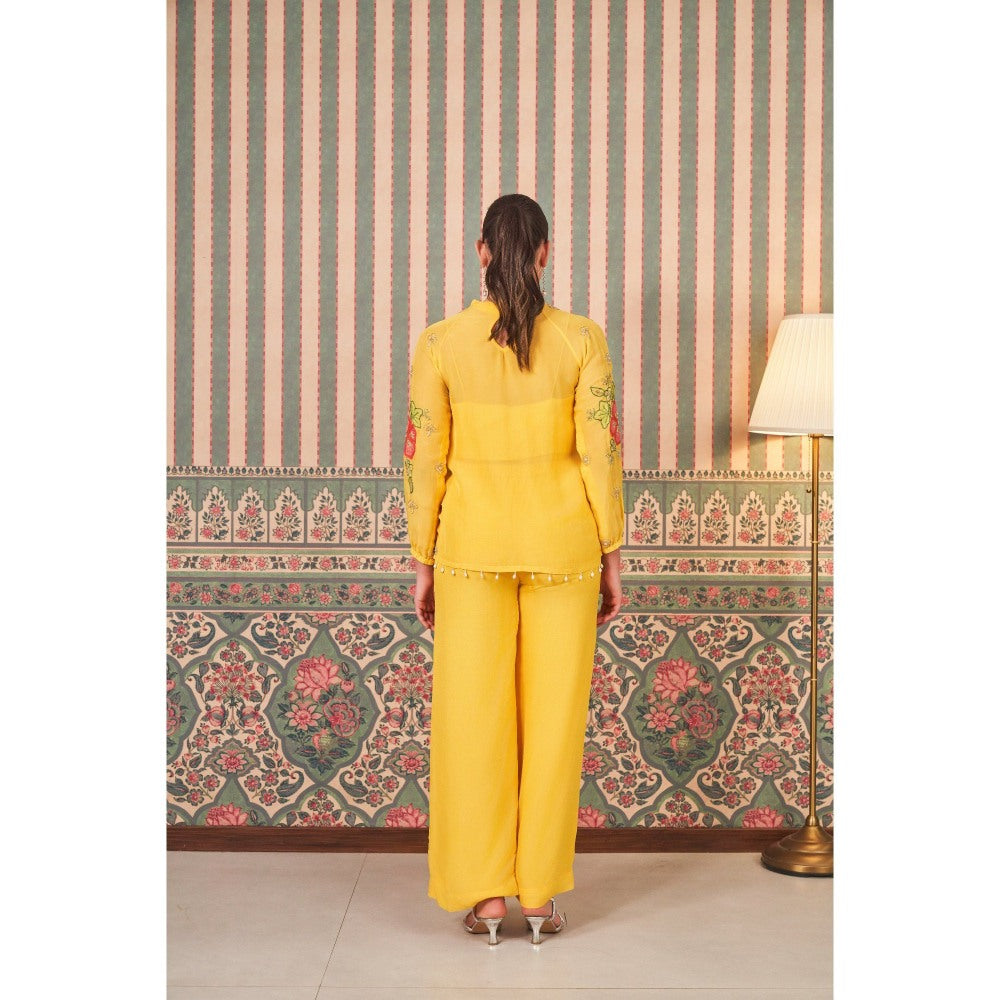 SAMMOHI BY MOKSHA & HIRAL Yellow Applique Hand Embroidery Co-Ord (Set of 2)