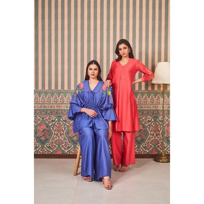SAMMOHI BY MOKSHA & HIRAL Coral Cut Work Embroidered Kurta with Pant (Set of 2)
