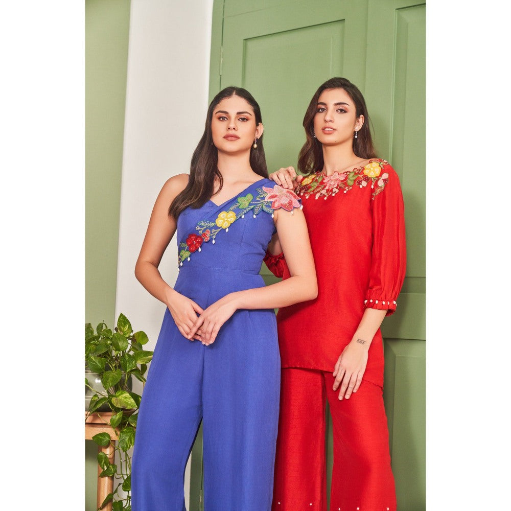 SAMMOHI BY MOKSHA & HIRAL Perry Blue Embellishments Jumpsuit