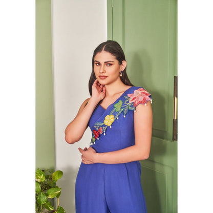 SAMMOHI BY MOKSHA & HIRAL Perry Blue Embellishments Jumpsuit