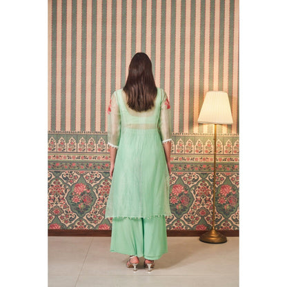 SAMMOHI BY MOKSHA & HIRAL Green Bralette with Jacket and Palazzo (Set of 3)