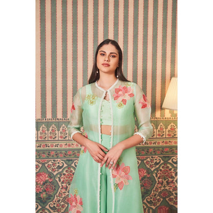 SAMMOHI BY MOKSHA & HIRAL Green Bralette with Jacket and Palazzo (Set of 3)