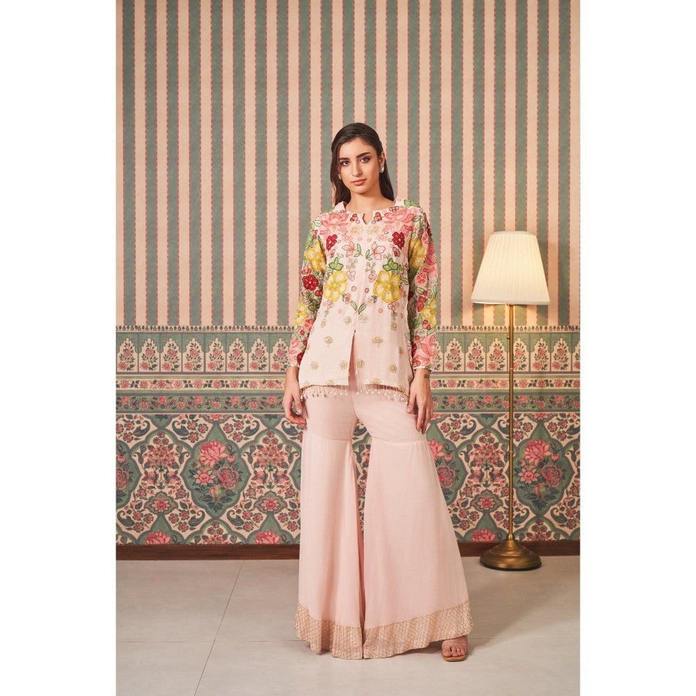 SAMMOHI BY MOKSHA & HIRAL Pink Floral Top with Sharara (Set of 2)