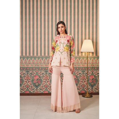 SAMMOHI BY MOKSHA & HIRAL Pink Floral Top with Sharara (Set of 2)
